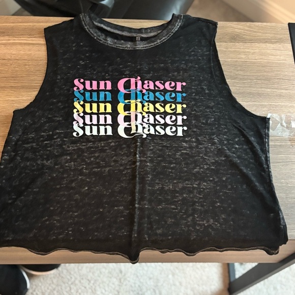 Womens Rebellious One “Sun Chaser” Graphic Crop Tank Black Size Medium - Picture 2 of 7